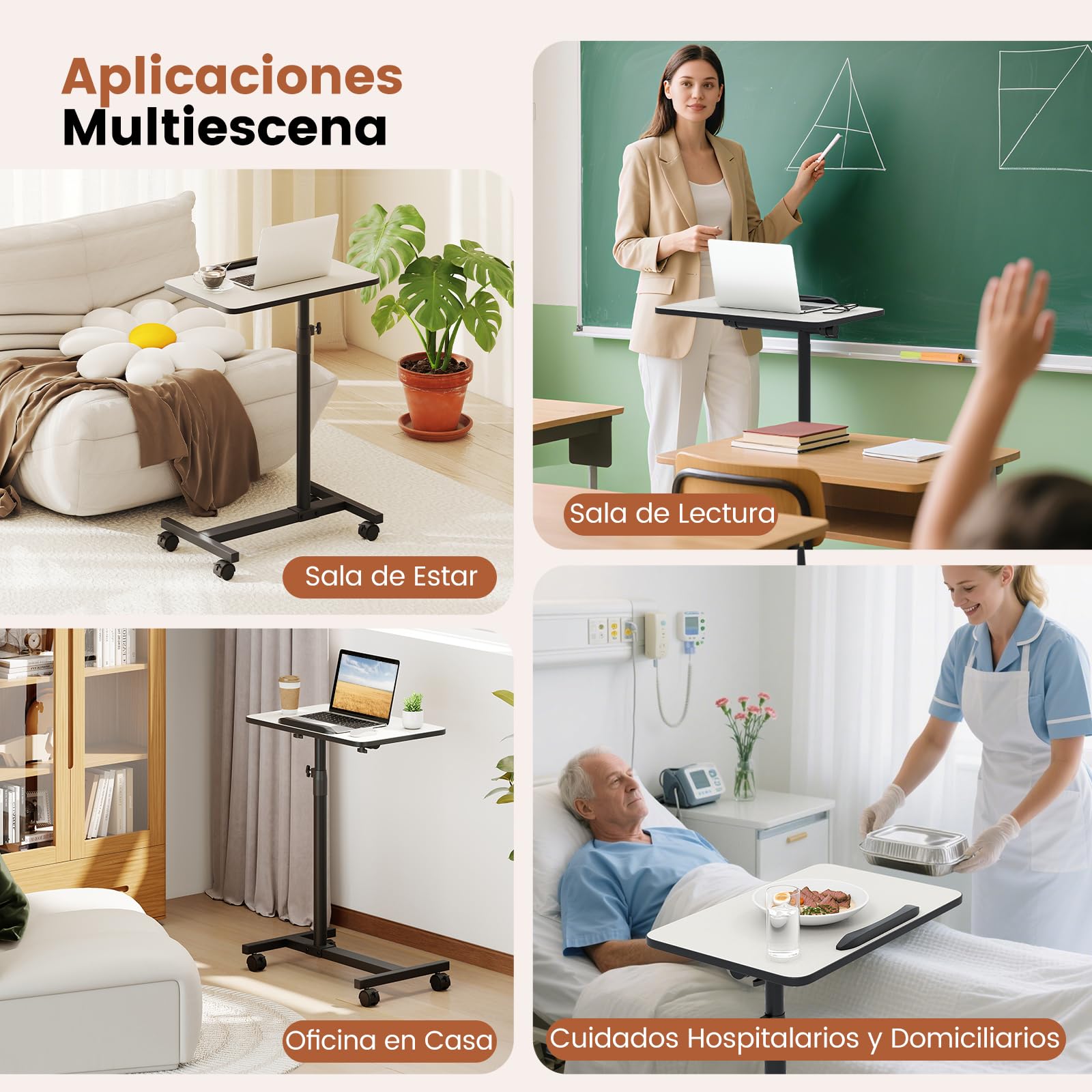 GYMAX Mesa Auxiliar en Forma de C, Mesa Lateral con Ruedas Bloqueables, Altura Ajustable, Encimera Inclinable y Giratoria de 360°, para Cama o Sofá, Sala de Estar, Dormitorio (Gris + Negro)