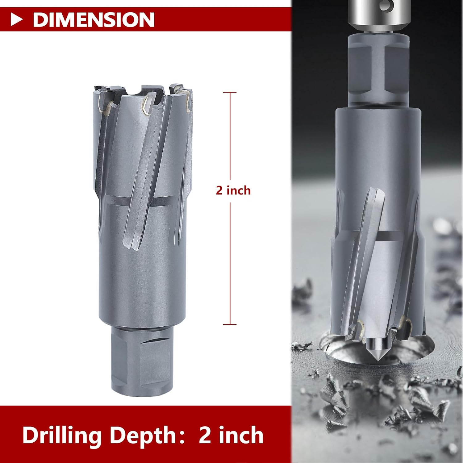 1-1/2" x 2" Annular Cutter with Weldon Shank,Carbide Tip Annular Drill Bit for Stainless Steel, Iron (2" Depth, 1-1/2" Diameter)