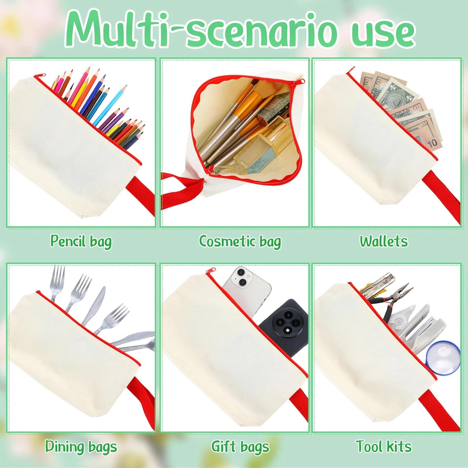 Sanwuta 24 Pcs Canvas Tote Bags Bulk 18.5" Cotton Cosmetic Bags Reusable Shopping Tote with Handles
