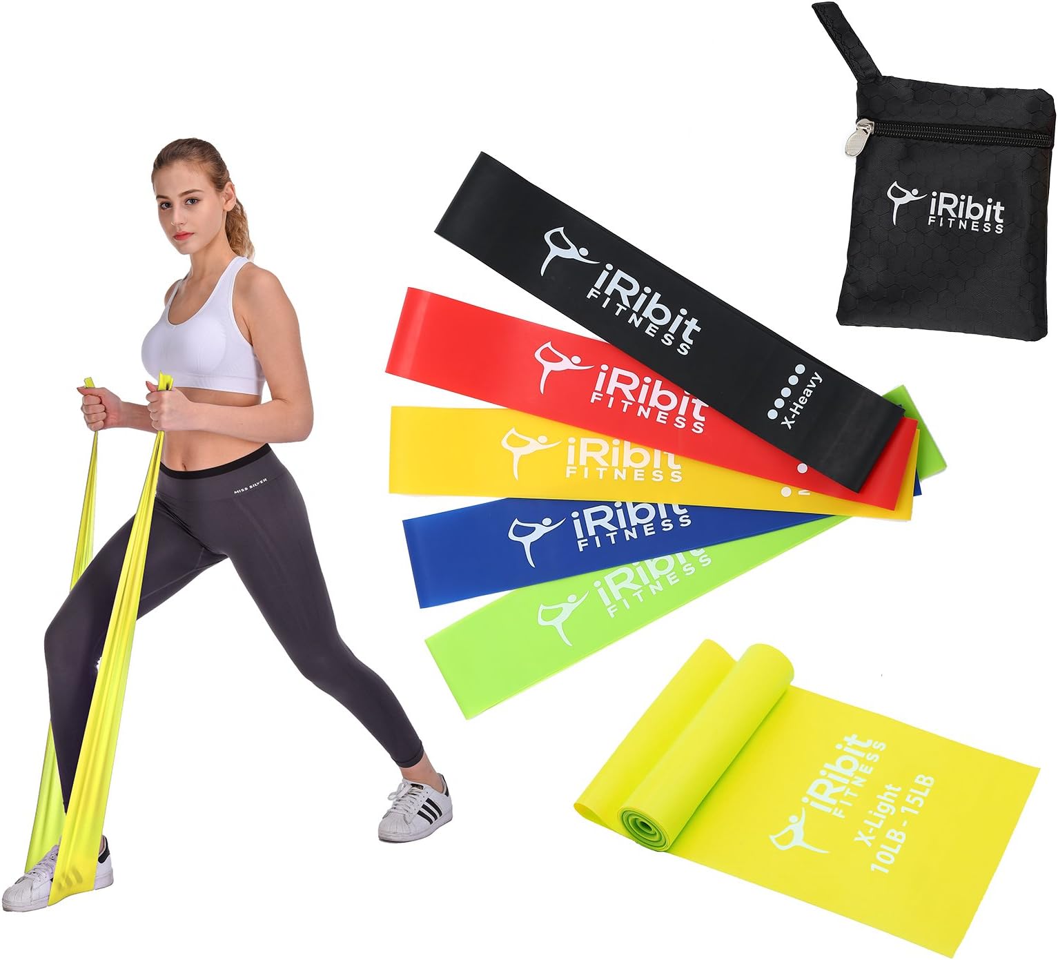 A Set of 5 Resistance Loop Bands and a 6.5ft Straight Band for Workout, Exercise, Fitness, and Stretching