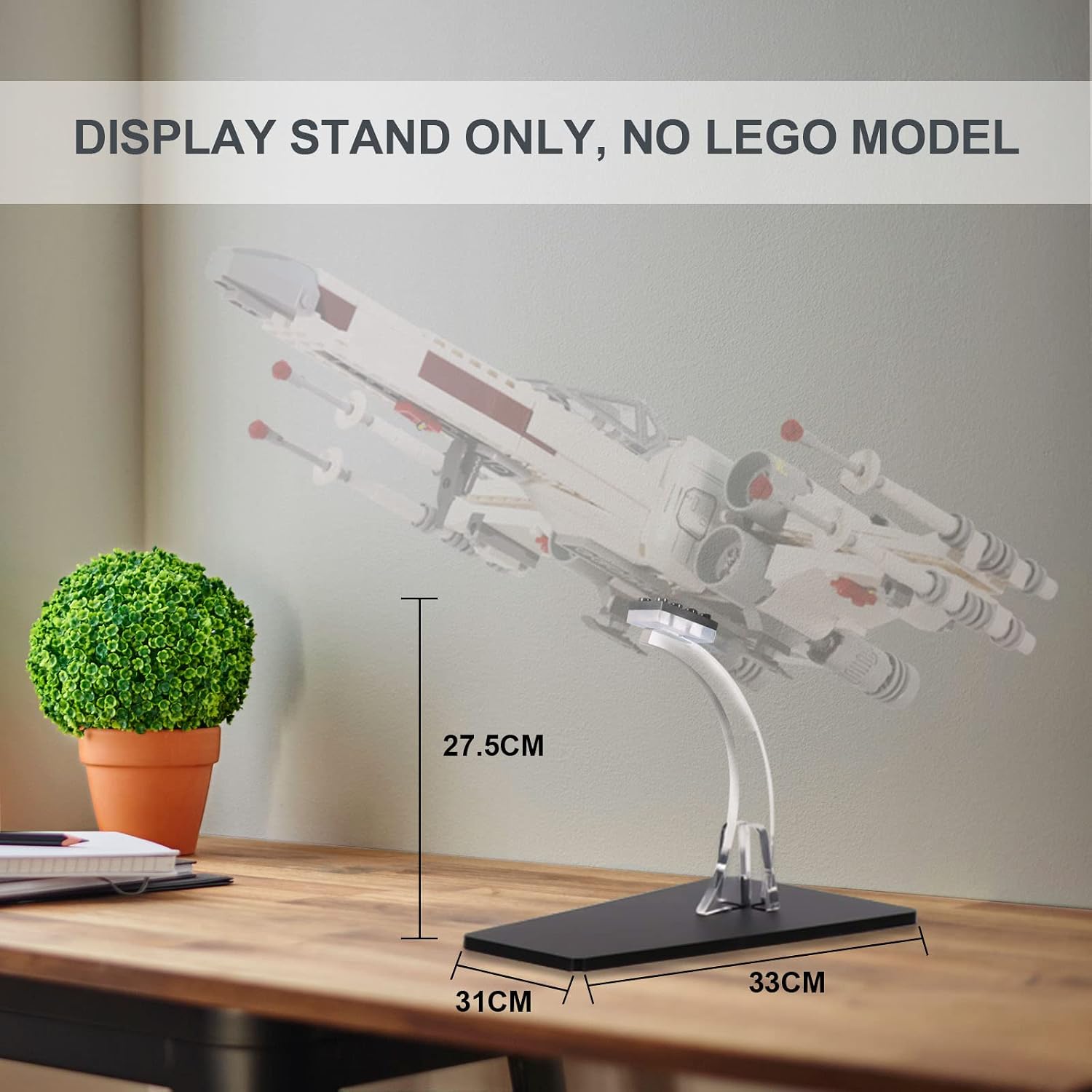 Vaodest Acrylic Display Stand for Lego Star Wars X-Wing Fighter 75301 Set, 5 MM Transparent Clear Display Holder,Compatible with Lego X-Wing Fighter 75301(Display Stand Only, Not Building Set)