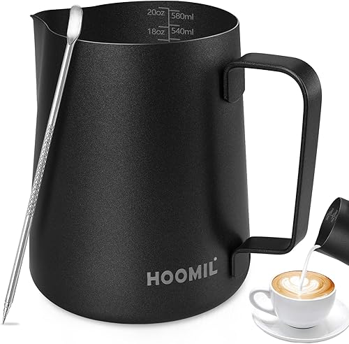 HOOMIL Jarra para Espumar Leche, Jarra de Vaporización de Acero Inoxidable de 12oz20oz32oz Taza Jarra de Espumador de Leche Barista para Máquina de