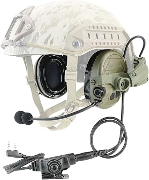 TAC303 Tactical Communication Headset with ARC Rail Adapter Noise Reduction Hearing Protection with U94 PTT Army Green