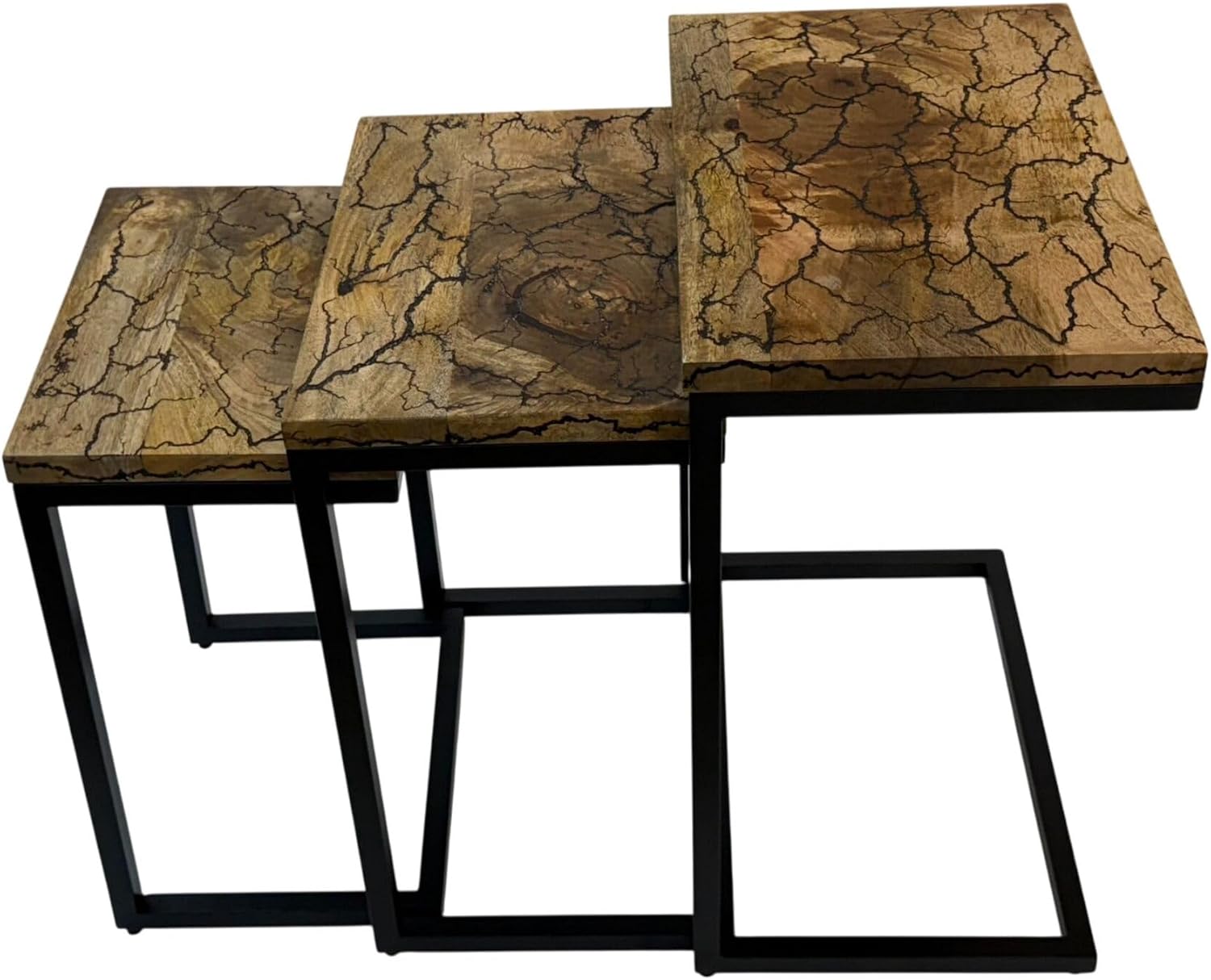 Carolina Chair & Table Electra 3 Piece Square Nesting Table Set - Black Iron Frame and Electrified Wooden Top Accent Table - Modern Furniture for Bedroom, Living Room, Office, Foyer (Chestnut)