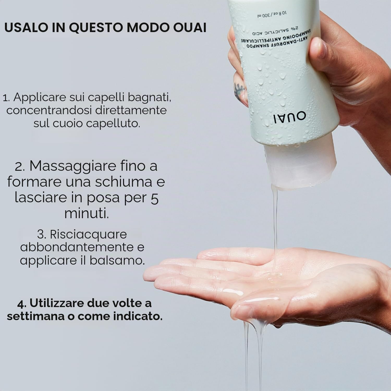 OUAI Anti-Dandruff Shampoo - Shampoo Antiforfora con Acido Salicilico per Cute Secca, Prurito e Desquamazione - Riduce Prurito e Irritazione - Senza Solfati - 300 ml