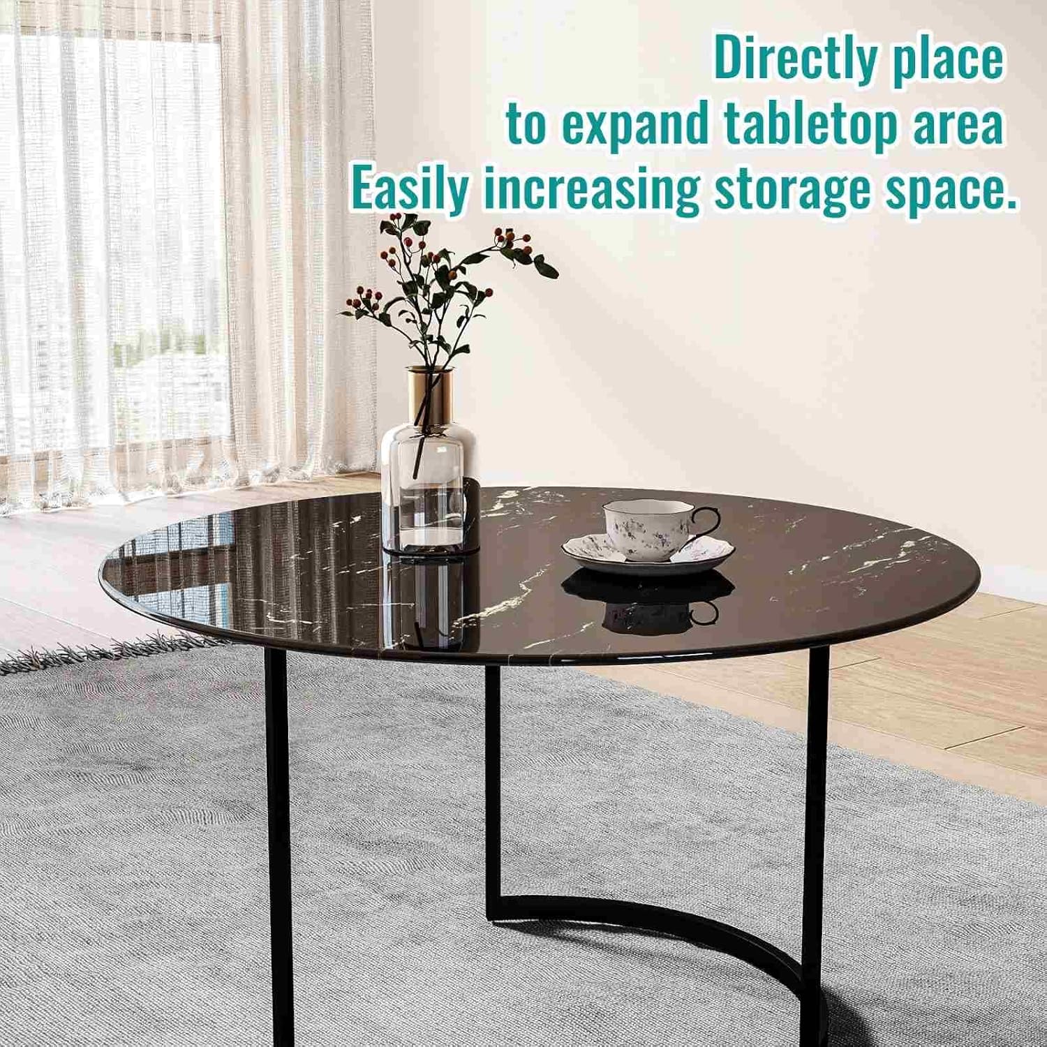 24 Inch Round Black Marble Glass Table Top, 8mm Thick Tempered Glass Tabletop for Dining Tables, Coffee Tables, Patio Tables