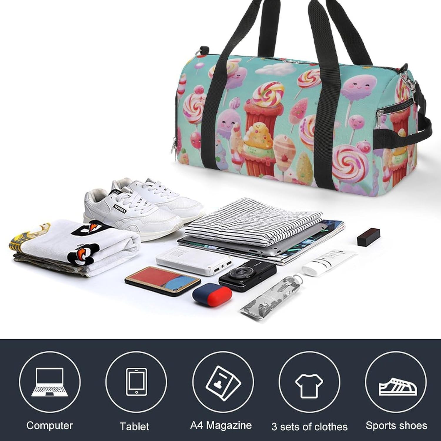 Gym Bag for Men Travel Duffle Bag Candy Happy Tote Bag Weekender Duffel Bag Weekender Bag for Sports