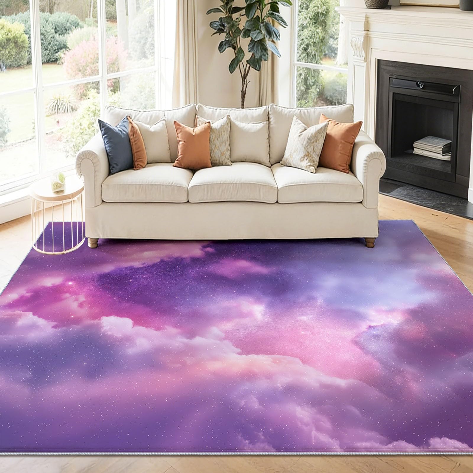 Dywan do salonu, można prać w pralce, dywan 80 x 150 cm, fantazyjna galaktyka, antypoślizgowy dywan, fioletowa mgławica, droga mleczna, niskie runo, nie gubi włosia, nadruk, do jadalni, domu, biura