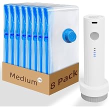 8 Pack Vacuum Storage Bag for Travel with Cordless Electric Pump, Medium