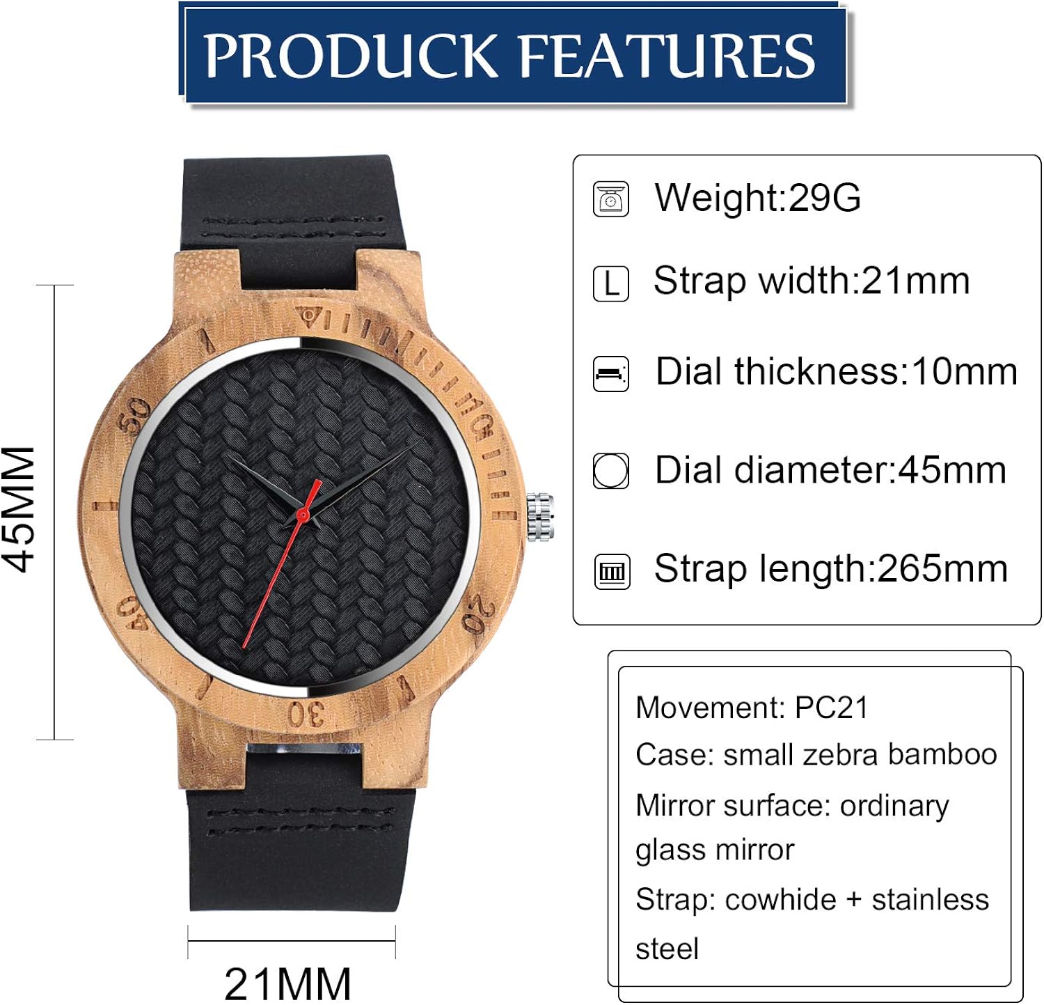 Unendlich U Men's Women's Natural Bamboo Wood Wrist Watches, Minimalist Fashion Quartz Watch, Business Casual Watch - Image 3