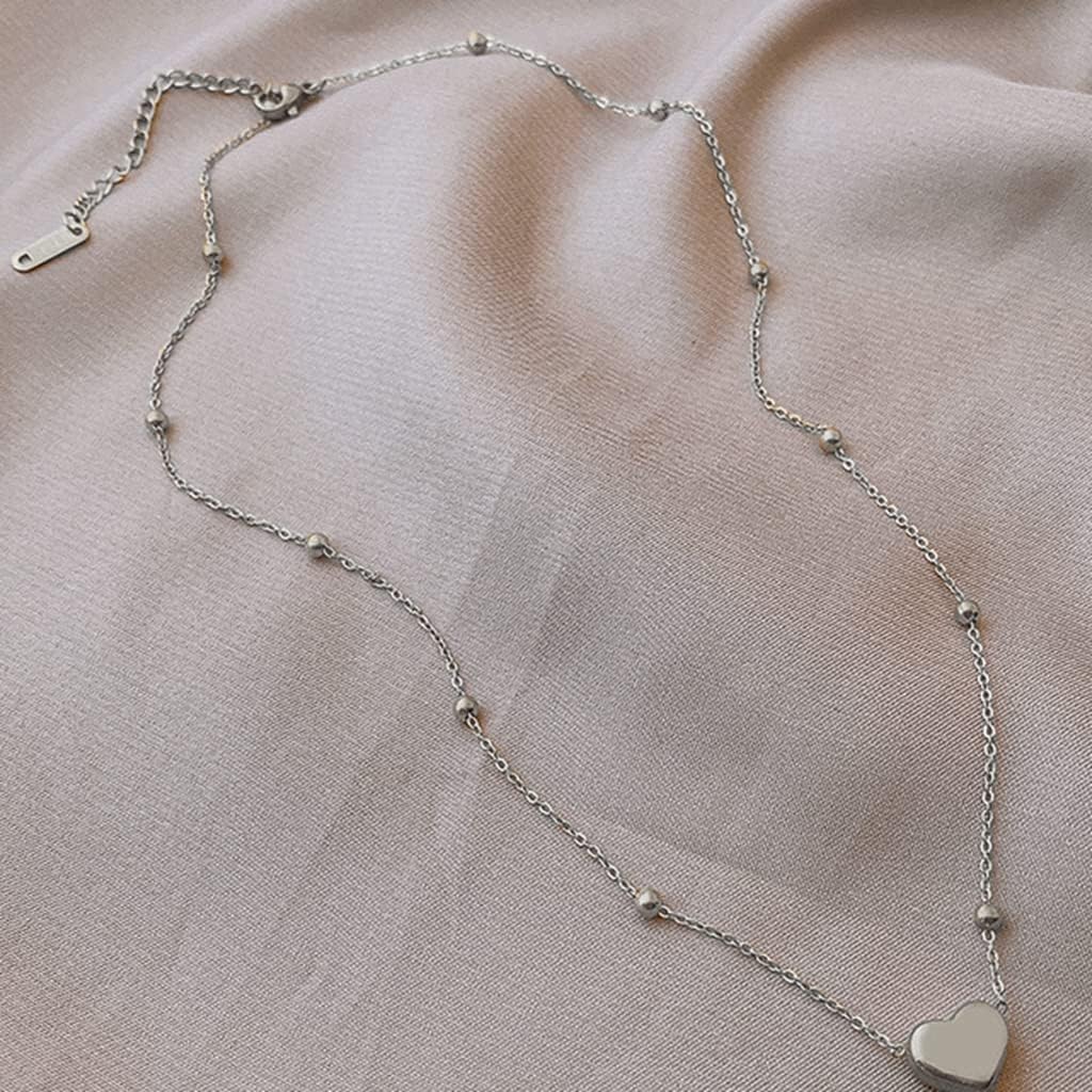 Jude Jewelers Stainless Steel Heart Charm Beaded Chain Classic Plain Wedding Statement Collar Necklace
