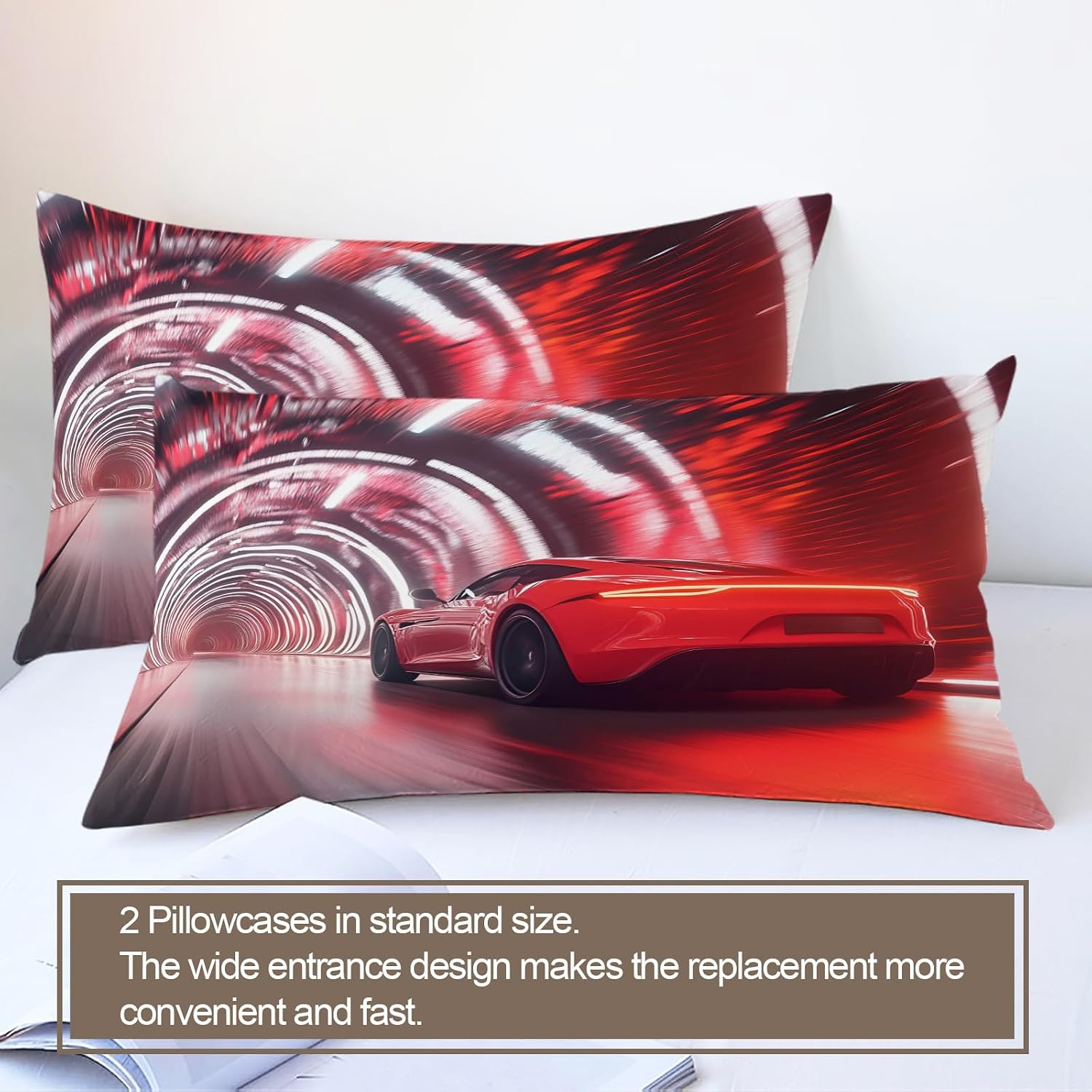 Sports Car Duvet Cover Full Size, Car Bedding Set 3 Piece, Cool Boy Comforter Cover and 2 Pillow Sham with Zipper Closure 80" x90"
