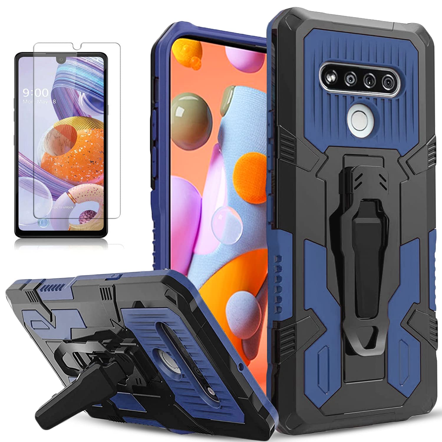 LG Stylo 6 Phone Case, [with Tempered Glass Screen Protector Include], Circlemalls Military Grade Shockproof Drop Protection Phone Cover with Belt Clip and Kickstand, for LG Stylo 6- Blue