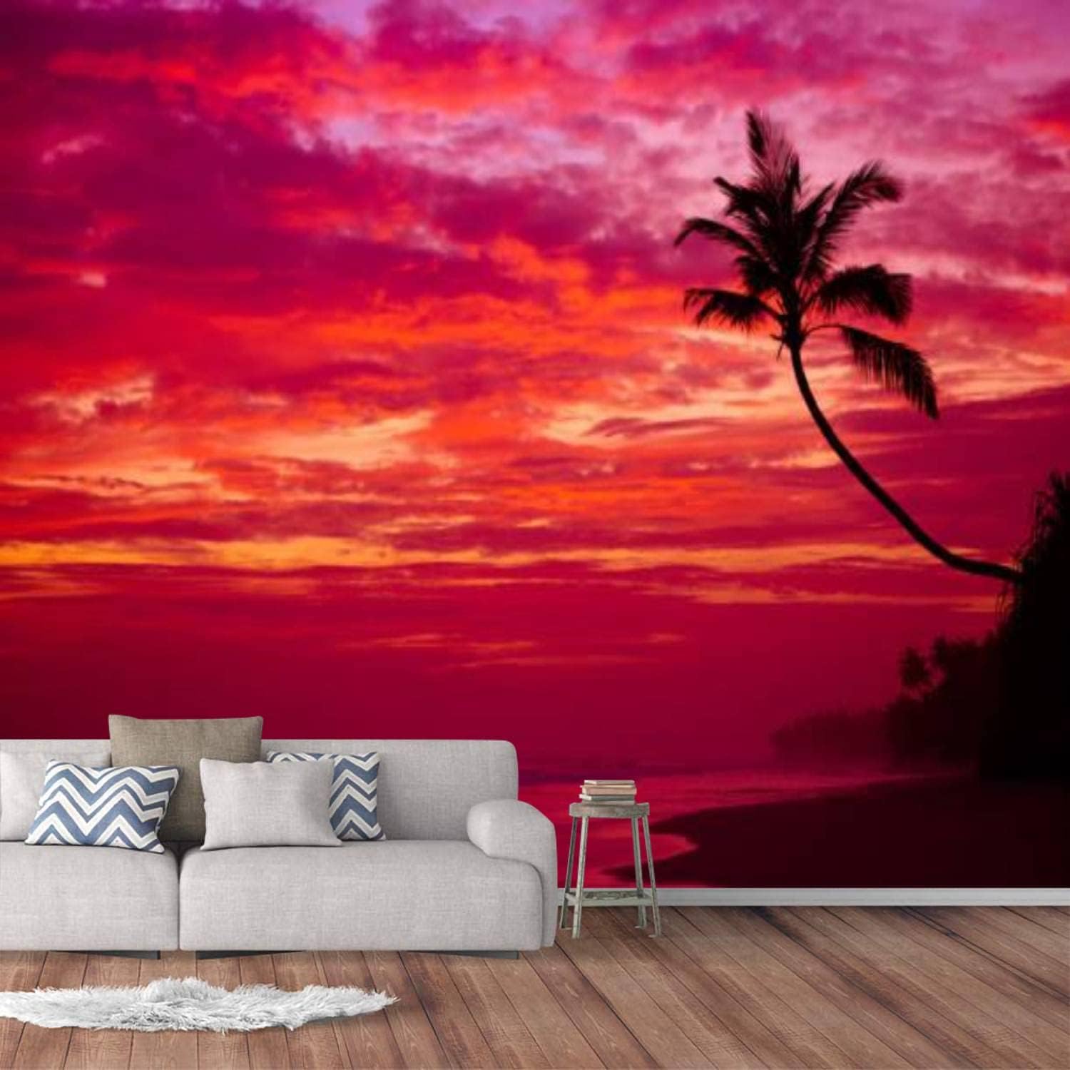 Modern Wall Murals 3D Coconut Palm Tree Silhouette Ocean Beach Peel and
