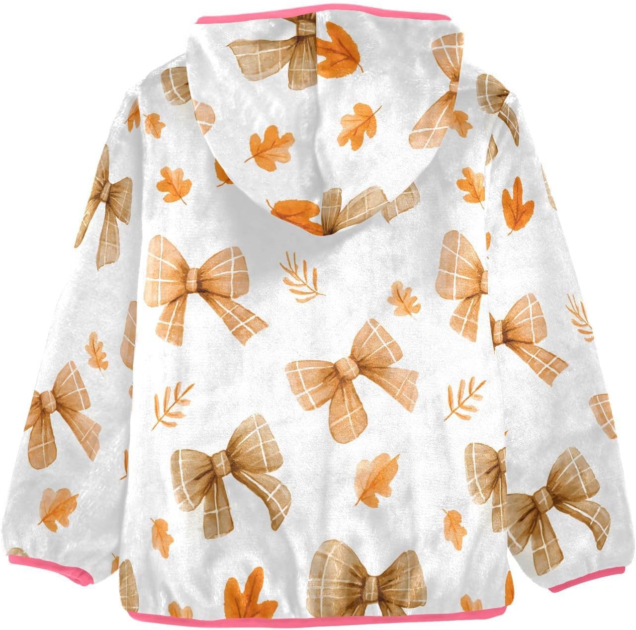Girls Hoodie Outfit Bow Leaves Pattern Zipper Sweatshirt Coat Fleece Jacket for Kids 3-10T