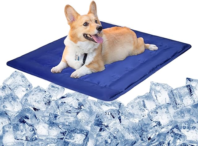 Vamcheer Dog Cooling Mat Pad - Pet Self Cooling Pad for Dogs and Cats, Non-Toxic Gel Cold Bed for Kennel Crate, Keep Pets Cool in Hot Summer for Home Travel, Dark Blue (50x60cm)