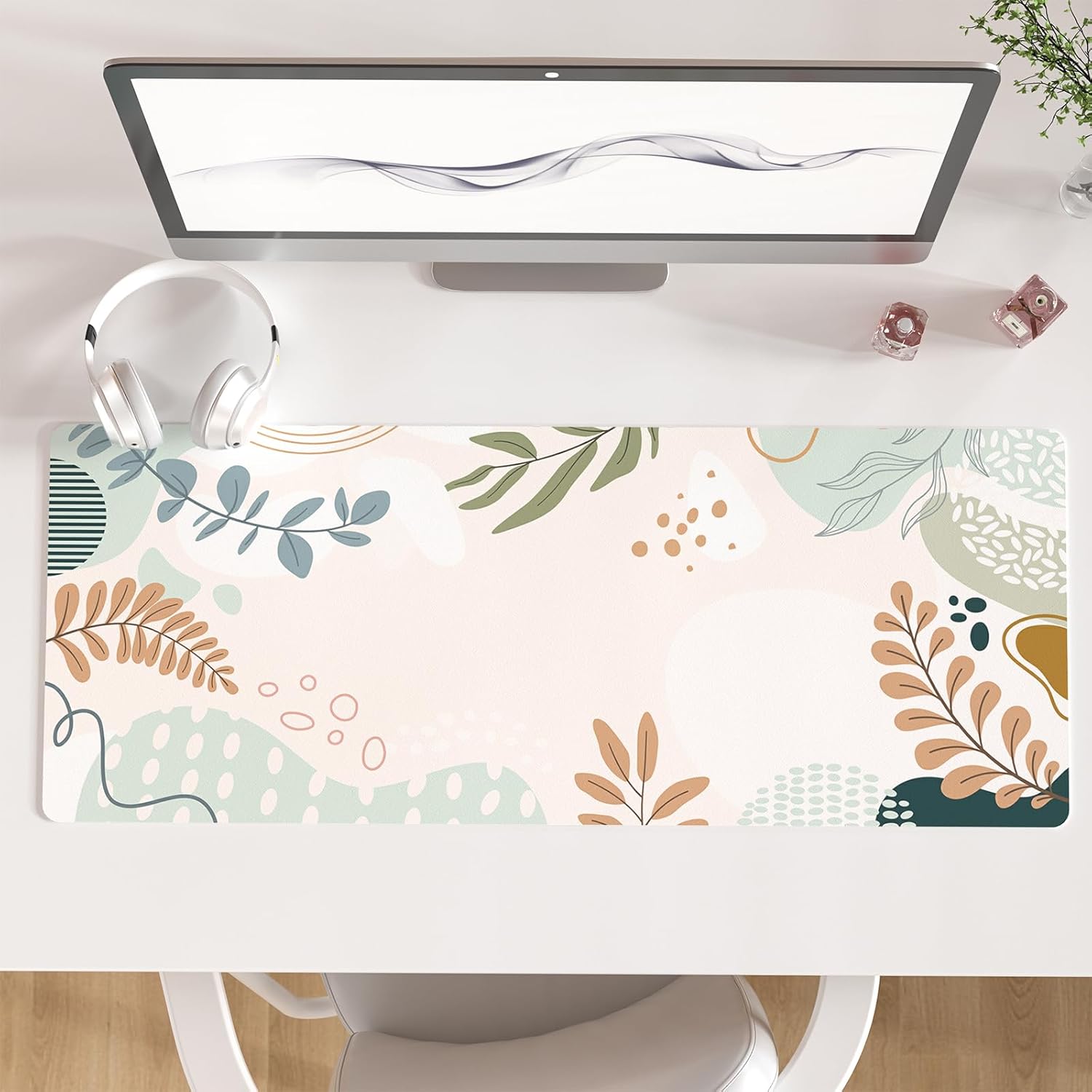 Faux Leather Large Mouse Pad, Office Desk Mat, 31.5"x11.8", Botanical