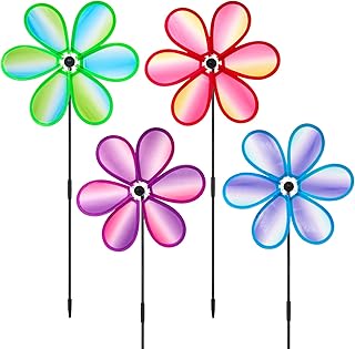 4PCS Wind Spinners for Yard and Garden 11 Inches Colorful Lawn Pinwheels Flower Wind Spinners Decorative Whirligigs Windmill Kids Toys for Garden Outdoor Decor Gifts