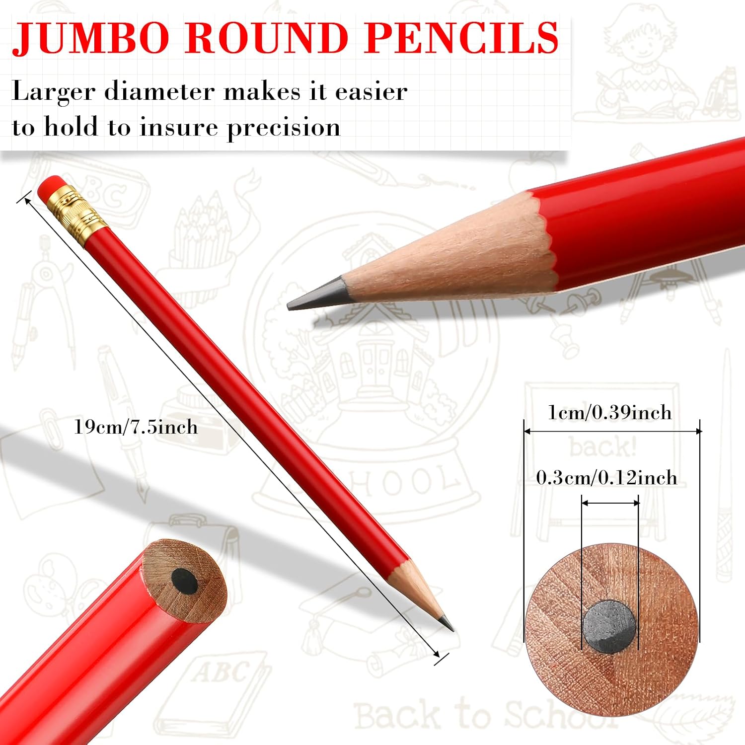 Fainne 48 Pcs Jumbo Round Carpenter Pencils, Black Core, Red image 2