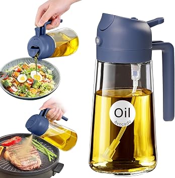 YARRAMATE 16 oz/470 ml Etiketlerle Pi irme i in Ya  P sk rt c , G da S n f  Premium 2si 1 Arada Zeytinya  Dispenseri  i esi, Mutfak Aletleri, Hava Frit z , Salata, K zartma, Barbek  Lacivert