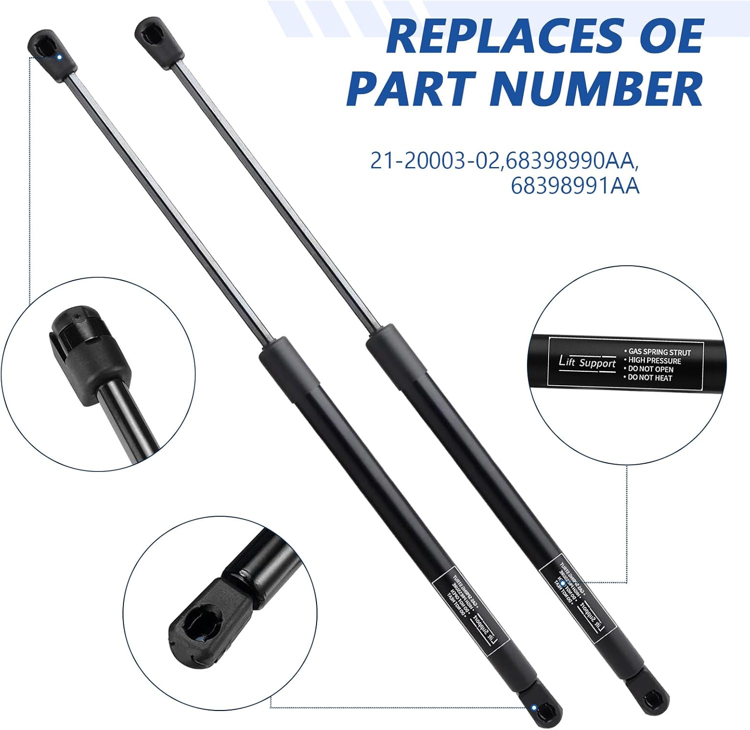 Hood Struts for Jeep Wrangler JL 2018-2024 Gladiator JT 2020 2021 2022 2023 2024 Hood Lift Supports Kit, Replaces # 21-20003-02, 68398991AA