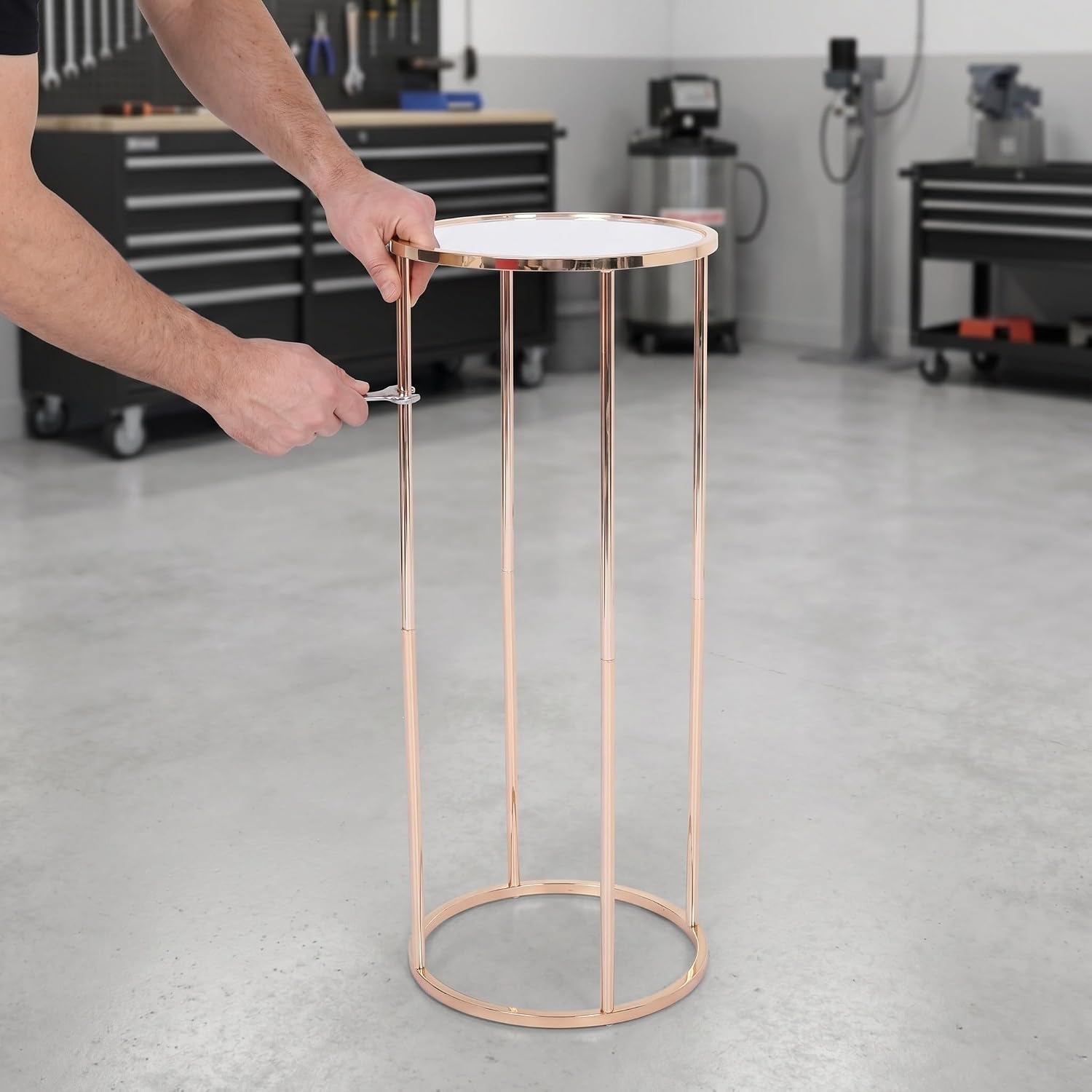 Stand Base Pedestal round Gold Cylinder and Inch 23.6 Metal with 9.8 Inch Acrylic Top , Reusable Easy Assembly Floral Display for Birthday and Photoshoots