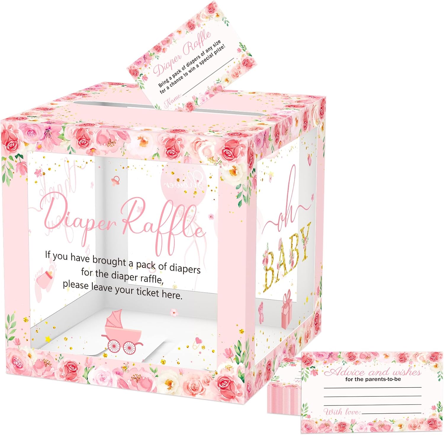  51Pcs Bear Diaper Raffle Tickets with Box for Baby Shower Games, We Can Bearly Wait Diaper Raffle Card Box for Boy or Girl Gender Reveal Raffle Party Decoration Clear Brown Bear Theme thumbnail