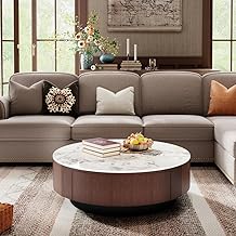 Round Marble-Top Wooden Center Table for Living Room | Modern Entryway Furniture | Coffee Table - 30X30X18 Inch