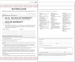 2 Part Dealer Buyers Guide Form, English Format - As is - No Dealer Warranty Dealer Warranty Dealership Car Lot New Used Vehicle 2 Position Permanent Adhesive Tape top & Bottom