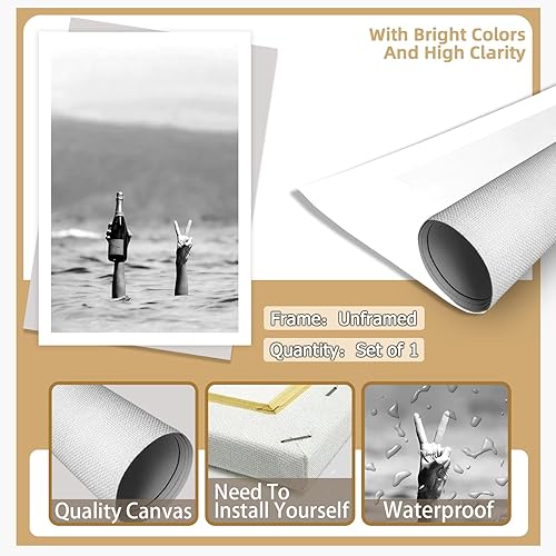 Miniatura 7 de Acqooeakt Póster retro de mujer con champán en la playa, arte de pared en blanco y negro, impresión feminista, carrito de bar, decoración de pared