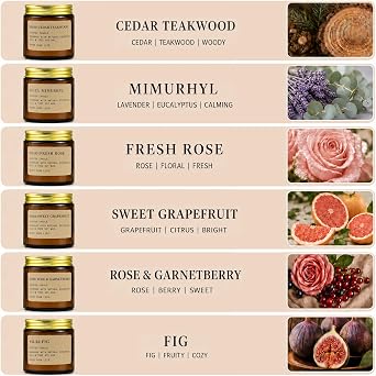 6 Pack Candles for Home Scented Aromatherapy Candle Gift Set for Women Soy Wax Long Lasting Amber Jar Candles Gift for Birthday Mother's Thanksgiving Day Present