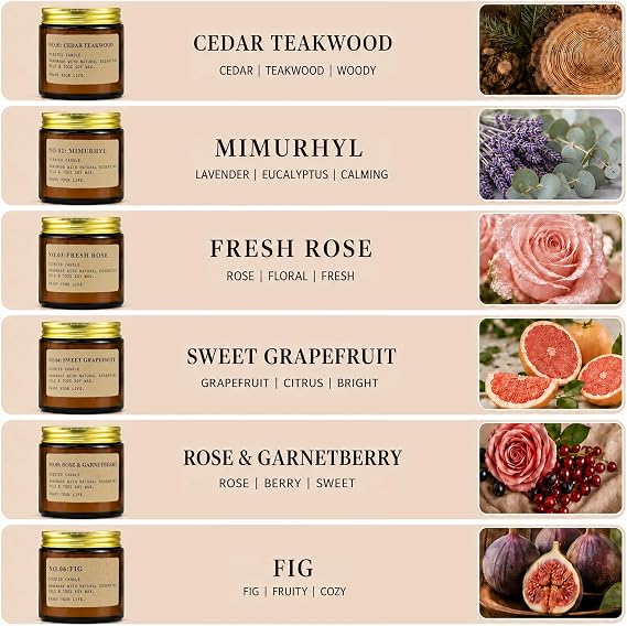 6 Pack Candles for Home Scented Aromatherapy Candle Gift Set for Women Soy Wax Long Lasting Amber Jar Candles Gift for Birthday Mother's Thanksgiving Day Present