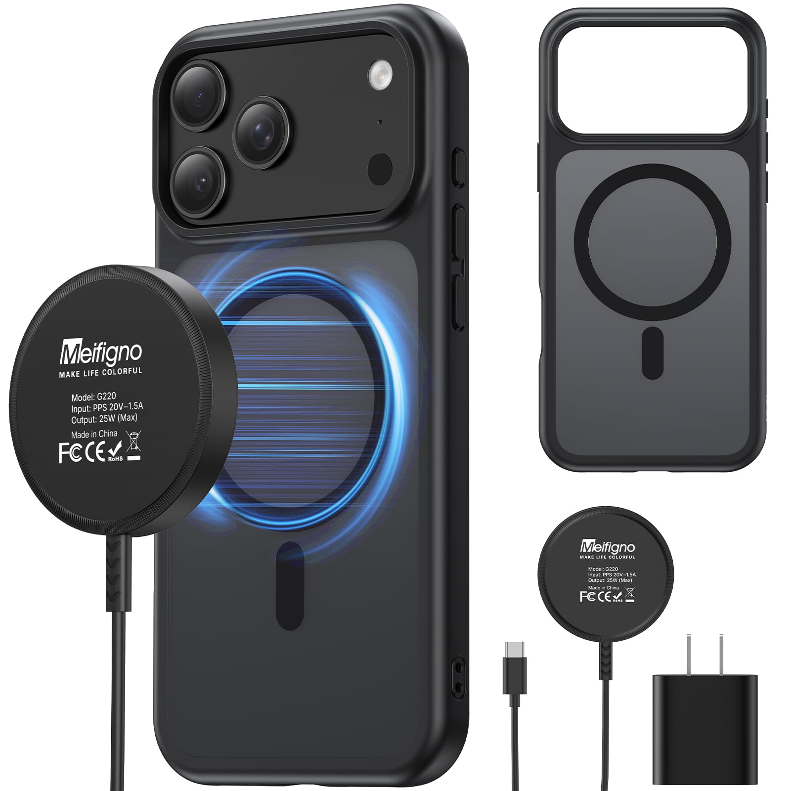 Meifigno 25W Wireless Charger &amp; Magnetic Case for iPhone 17 Pro/18 Pro