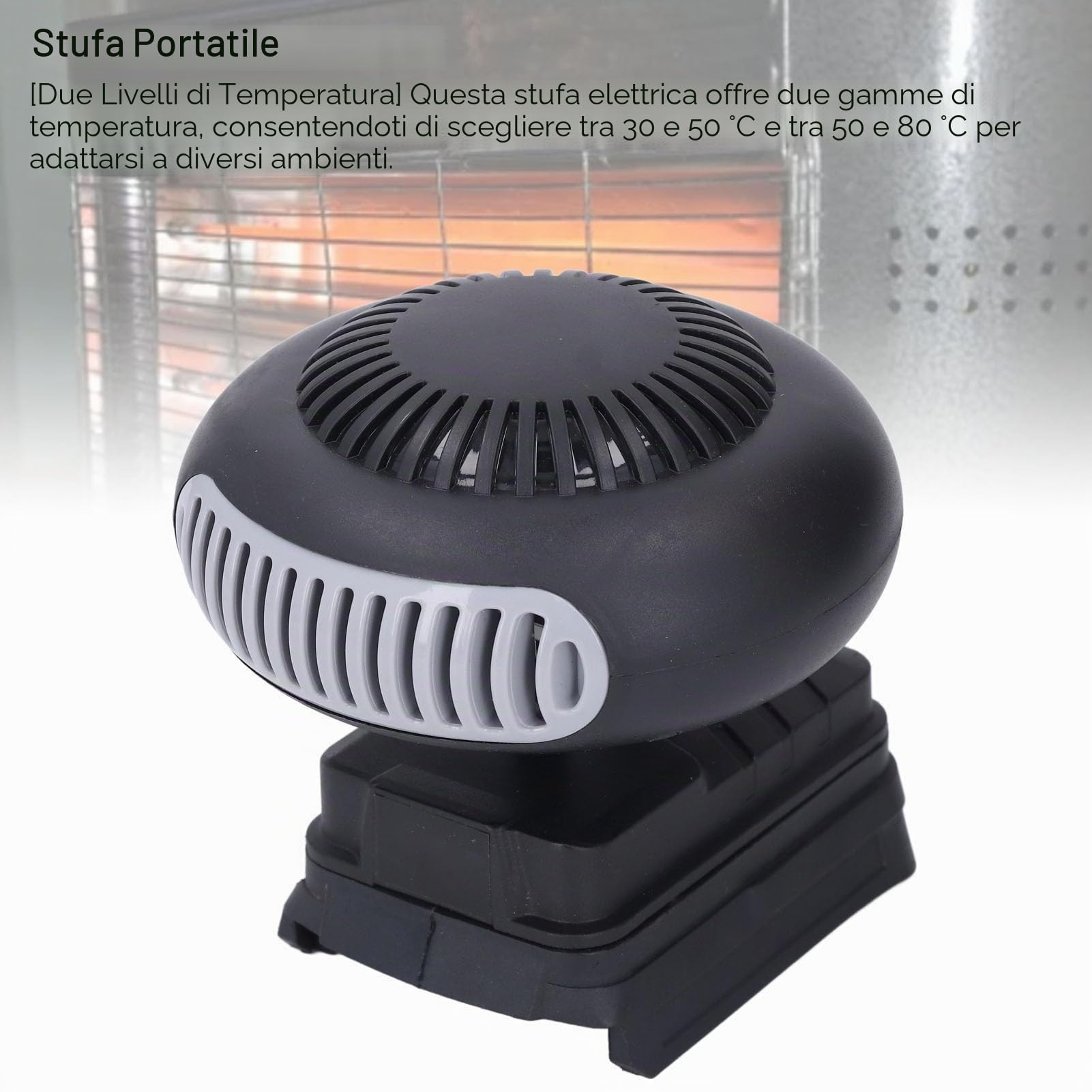 RiToEasysports Stufetta Elettrica Senza Fili, Stufa Portatile Alimentata a Batteria in ABS con 170 W 2 Marce di Temperatura 86-176 ° F per Campeggio in Ufficio Al Coperto per BAT609 BAT610G