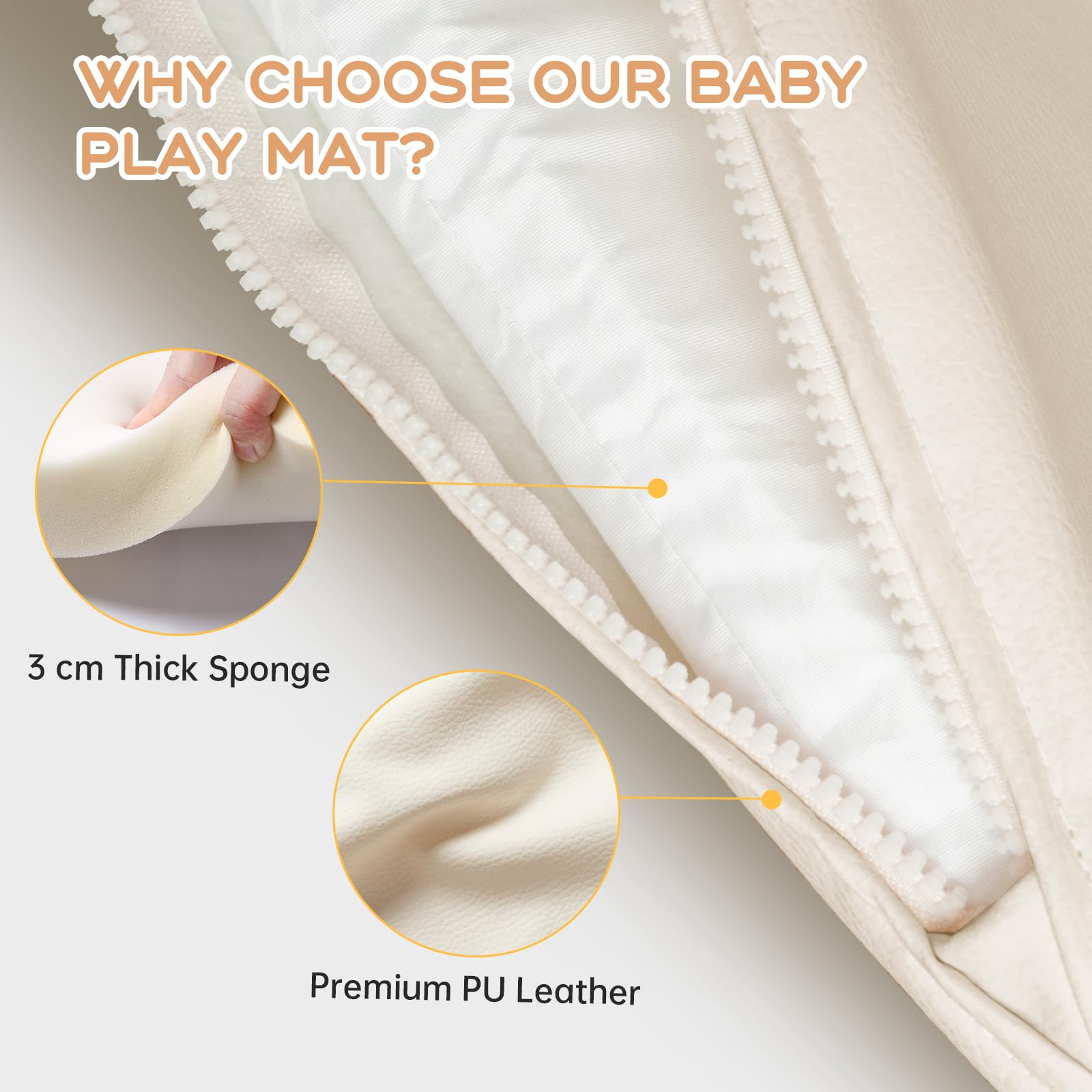 Leder Krabbelmatte Baby 125x125x3cm Beige: Extra Dicke Spielmatte für Baby & Kinder - Weich & Wasserdicht Krabbeldecke für Laufgitter