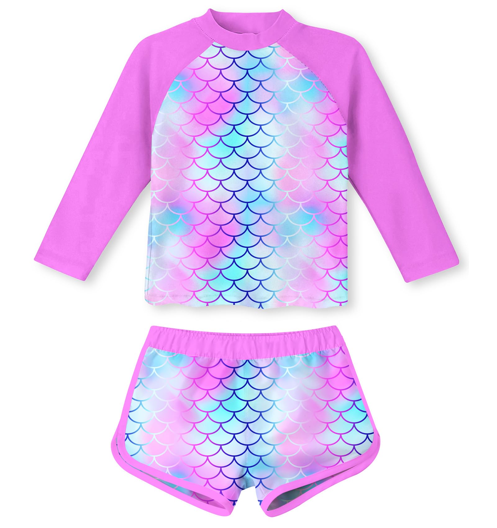 ALISISTER Girls Swimming Costume Kids Zweiteilige Langarm Badeanzug UPF50 Schutz Schwimmset für Mädchen Kinderbadeanzug 4 10 Jahre