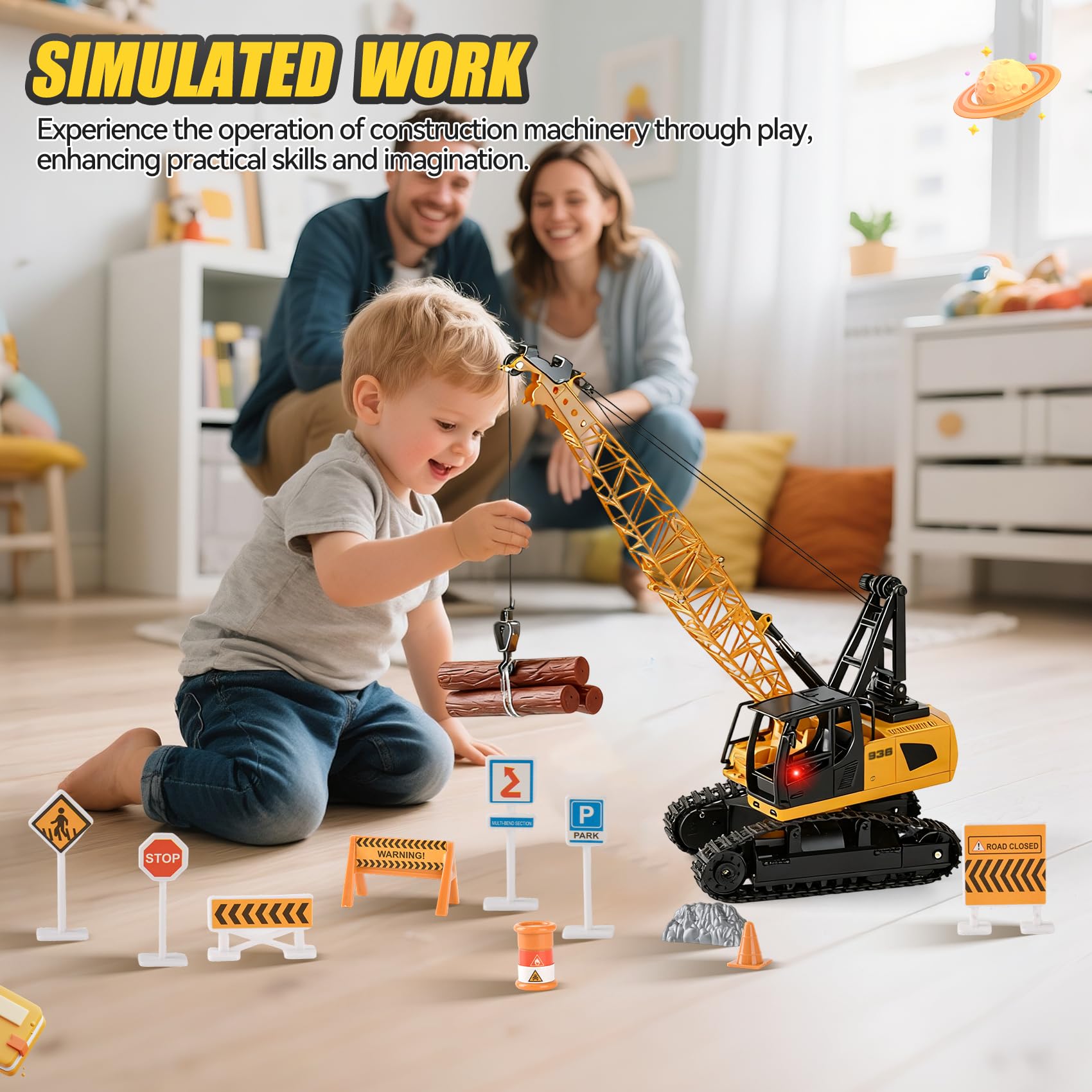 Gruas de Juguete, 2,4G Grua Teledirigida Luces y Sonidos, Camión de Construcción, Camión Grúa Juguete, Grúa Carro de Construcción, Regalo de Cumpleaños para Niños Niñas de 3 a 10 Años