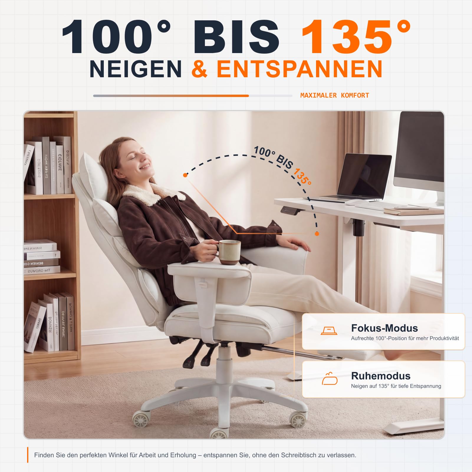 Dowinx Gaming Stuhl, Bürostuhl Ergonomisch mit Taschenfeder-Kissen, Chefsessel mit Doppellagige weiche Rückenlehne und verstellbare Lendenkissen, Armlehnen und Fußstütze, PU-Weiß