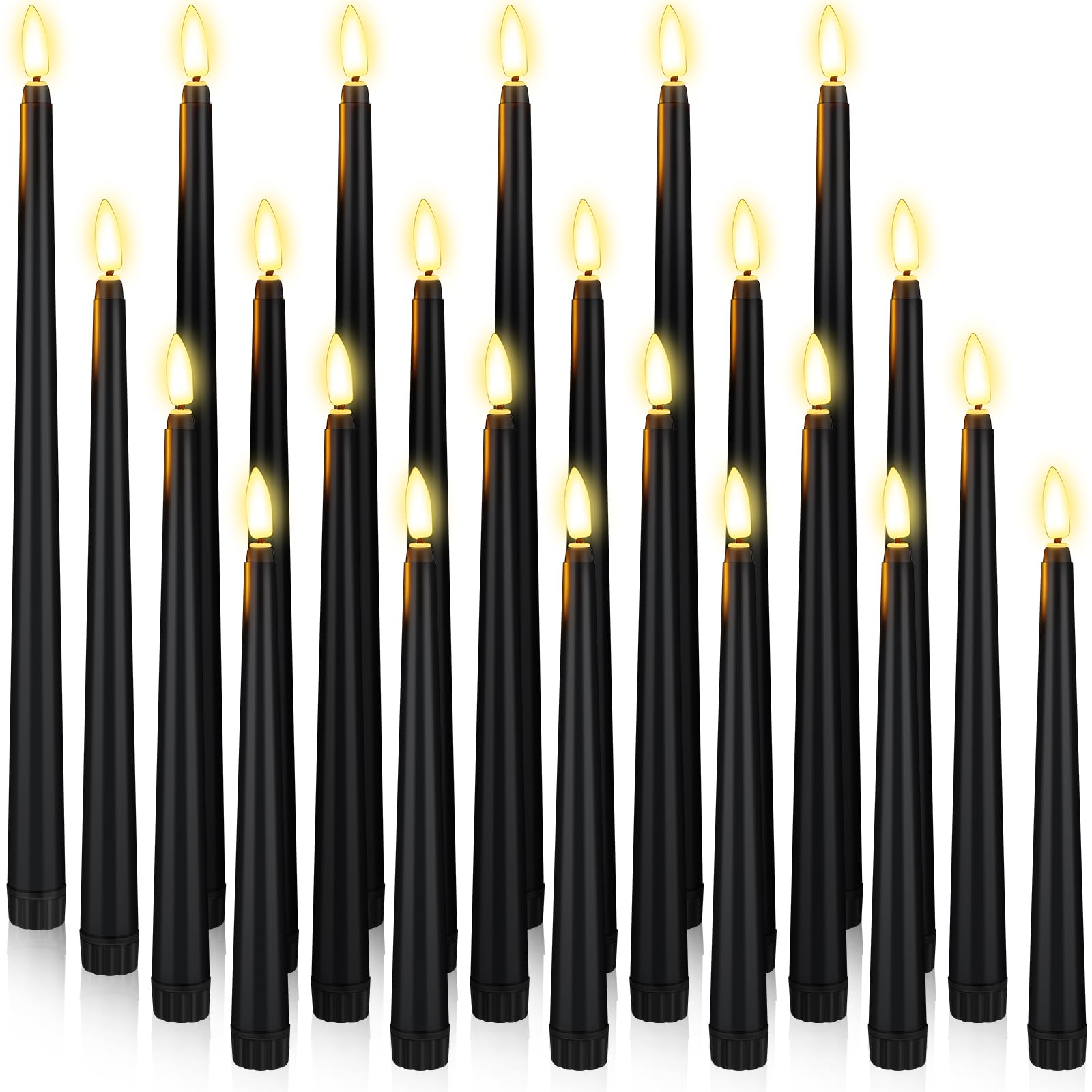Photo 1 of Rossesay 24 Pcs Flameless LED Taper Candles Battery Operated Candle 8.5", 9.65", 10.8", 12.8" Flameless Candlesticks Flickering for Christmas Church Wedding Indoor Decoration(Classic, Black)