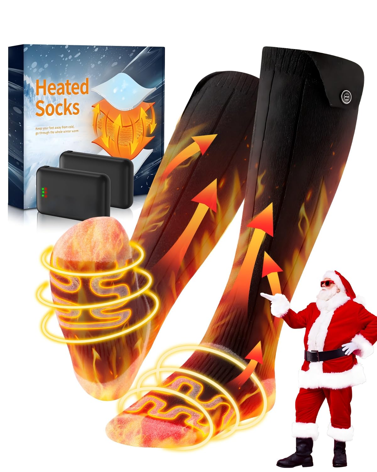 Chaussettes chauffantes pour Femmes et Hommes, Rechargeables, Chaussettes à Chauffage électrique offrant Une autonomie pouvant Atteindre 12 Heures et équipées d'une Double Batterie de 8 000 mAh