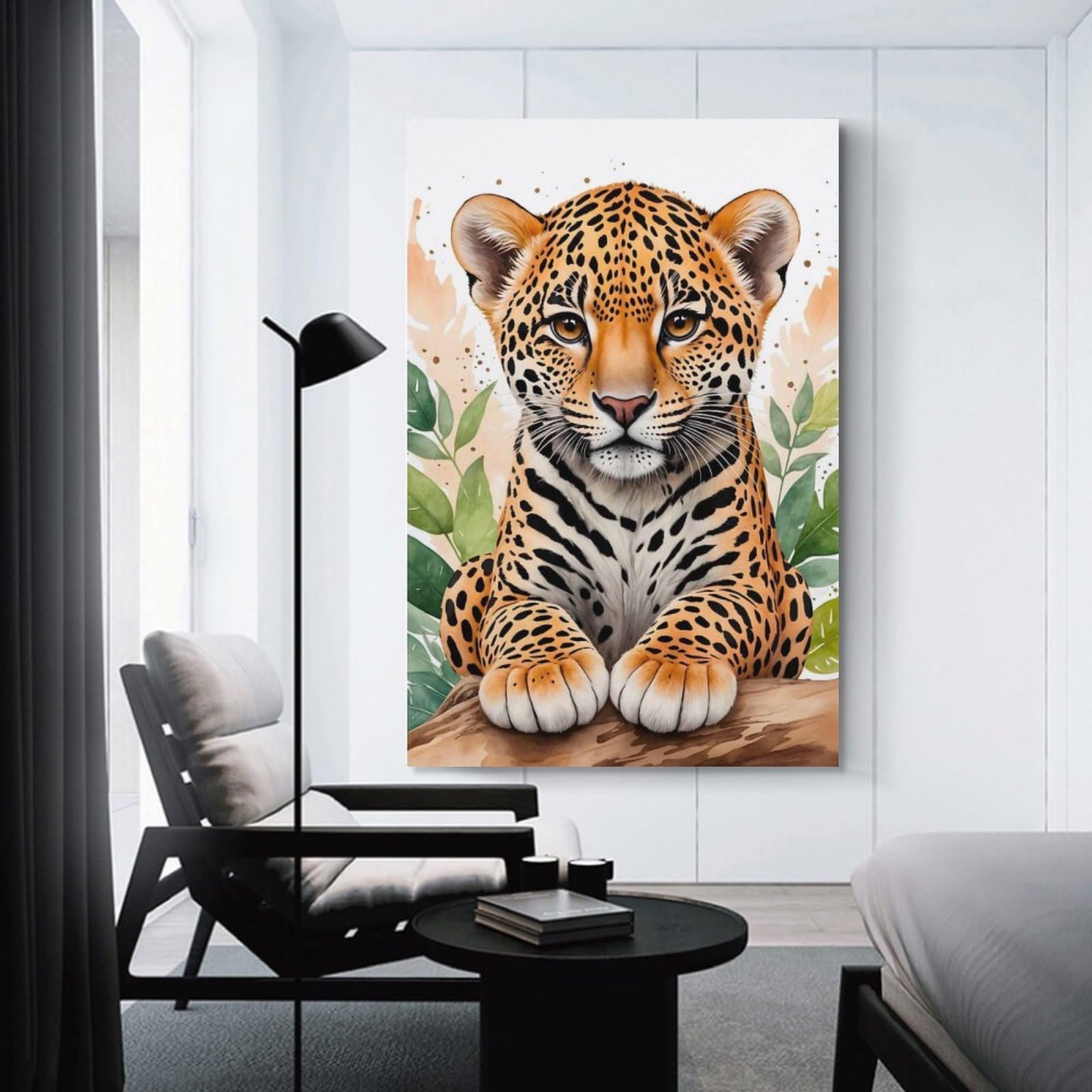 Junmoney Unframe-Style-20 Leopard Cute Watercolor Wall Picture Print 12X18inch(30X45cm), For Entryway, Lounge Links Or Small Walls, Decorative Wall Art For Narrow Spaces