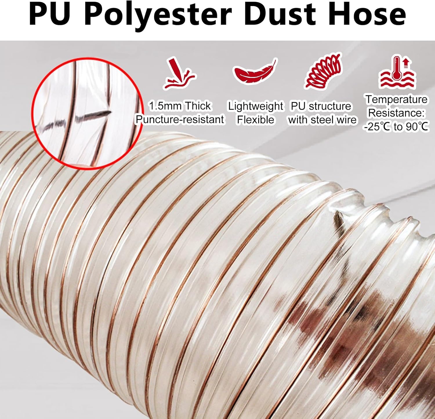 Vacuum Hose for Dust Collector, 24 20 18 16 15 14 13 12 11 10 9 8 7 6 5 4 3 2 1 Inch Ducting Pipe for Fume Extraction/Wood Chip Saw with Steel Wire, Ac Duct Replacement(Dia 240mm(9 4/9 in))