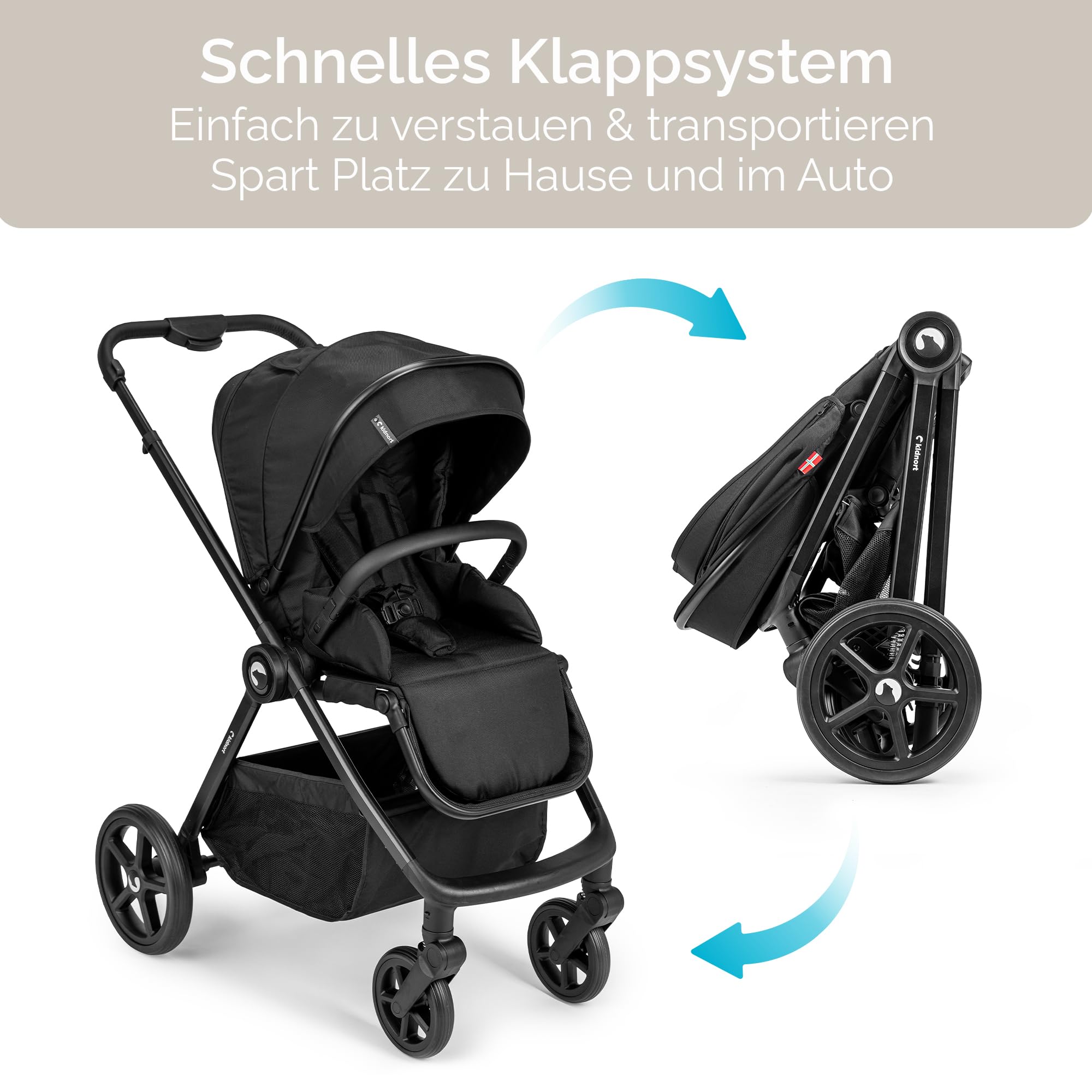 Älskar Buggy Kinderwagen wendbarer Sitz faltbar kompakt bis 22 kg UV-Schutzdach 5-Punkt-Gurt Regenverdeck Moskitonetz Schwarz