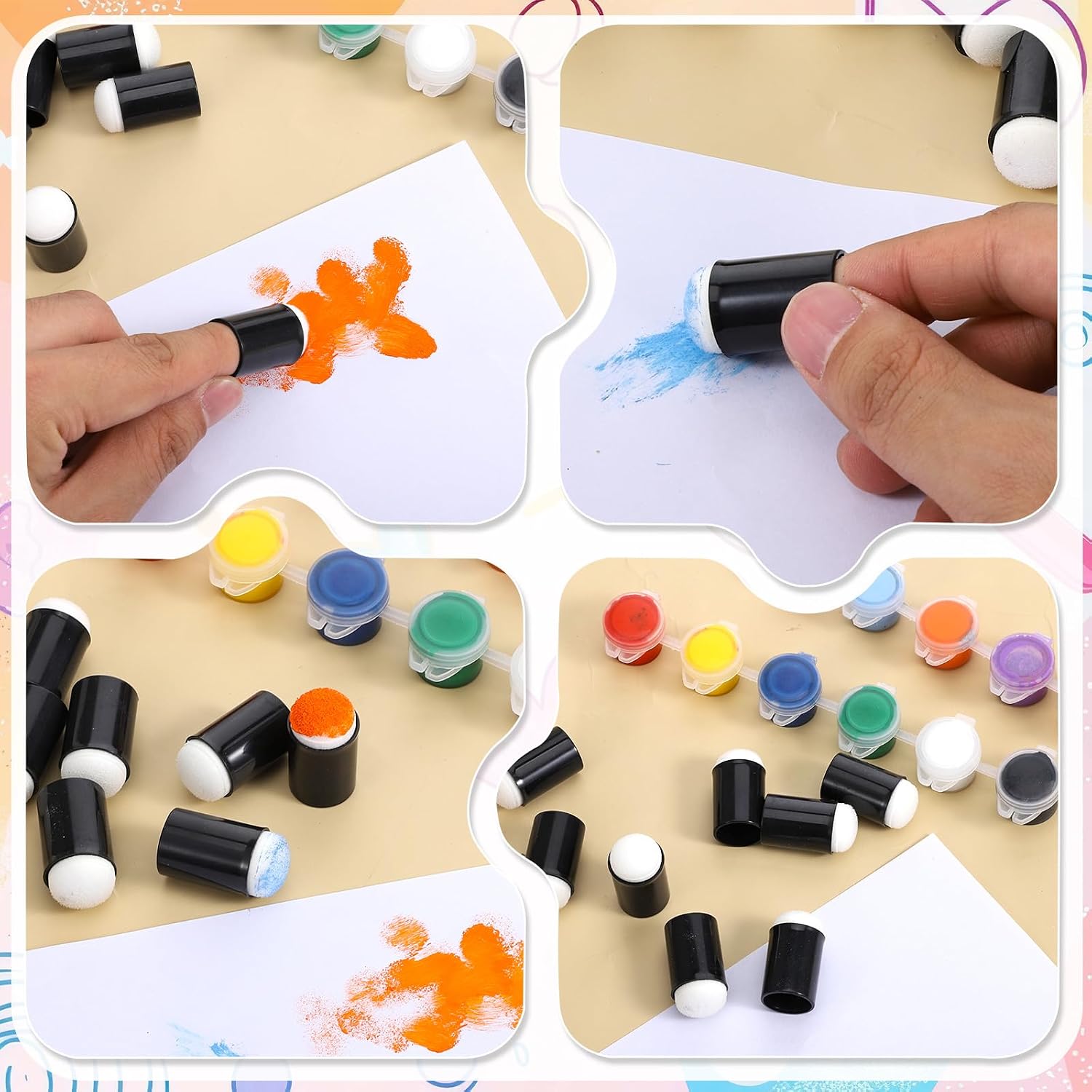 JJUNW 30 Pcs Finger Sponge Daubers Set, Face Paint Sponges Drawing Project Finger Painting Sponge, Paint Sponges for Card Making, Painting, Stamping, Ink