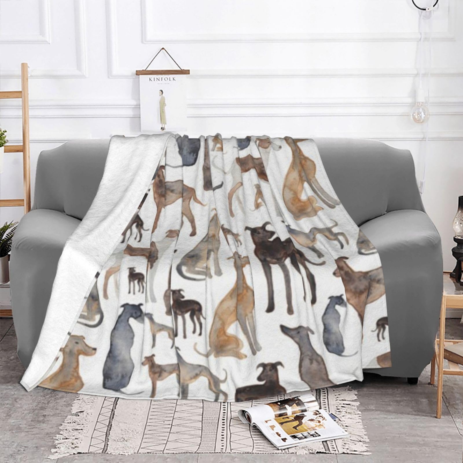 Lévrier Whippet et Chien,Couverture en Flanelle Douce et Polaire pour lit, canapé, Voyage,80"x60"