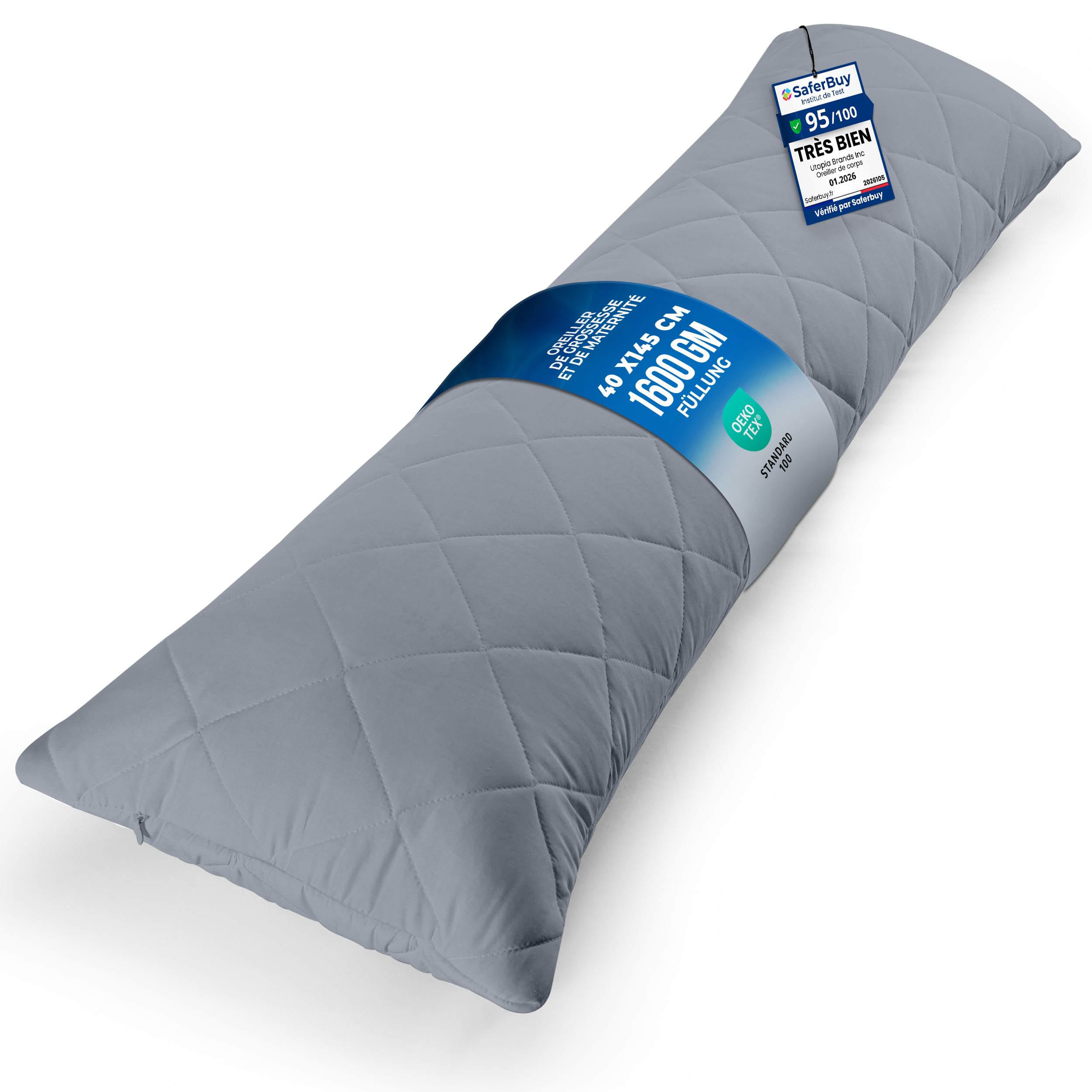 Utopia Bedding Poduszka do Spania na Boku 40 x 145 cm, Pikowane Poduszka na Ciała, Długa Poduszka Ciążowa do Wsparcia Ciążowego, Poduszka do Ciała Dla Osób Śpiących na Boku (Szary)