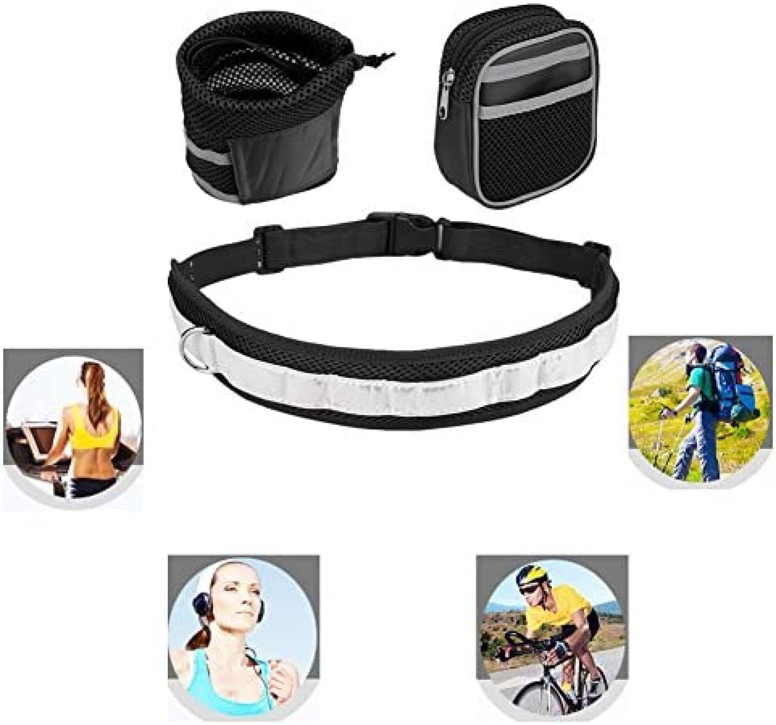 Laisse pour Chien, Laisse de Course Mains Libres pour Chien de Taille Moyenne et Petite, Ceinture de Marche, Bande réfléchissante avec 2 Pochettes