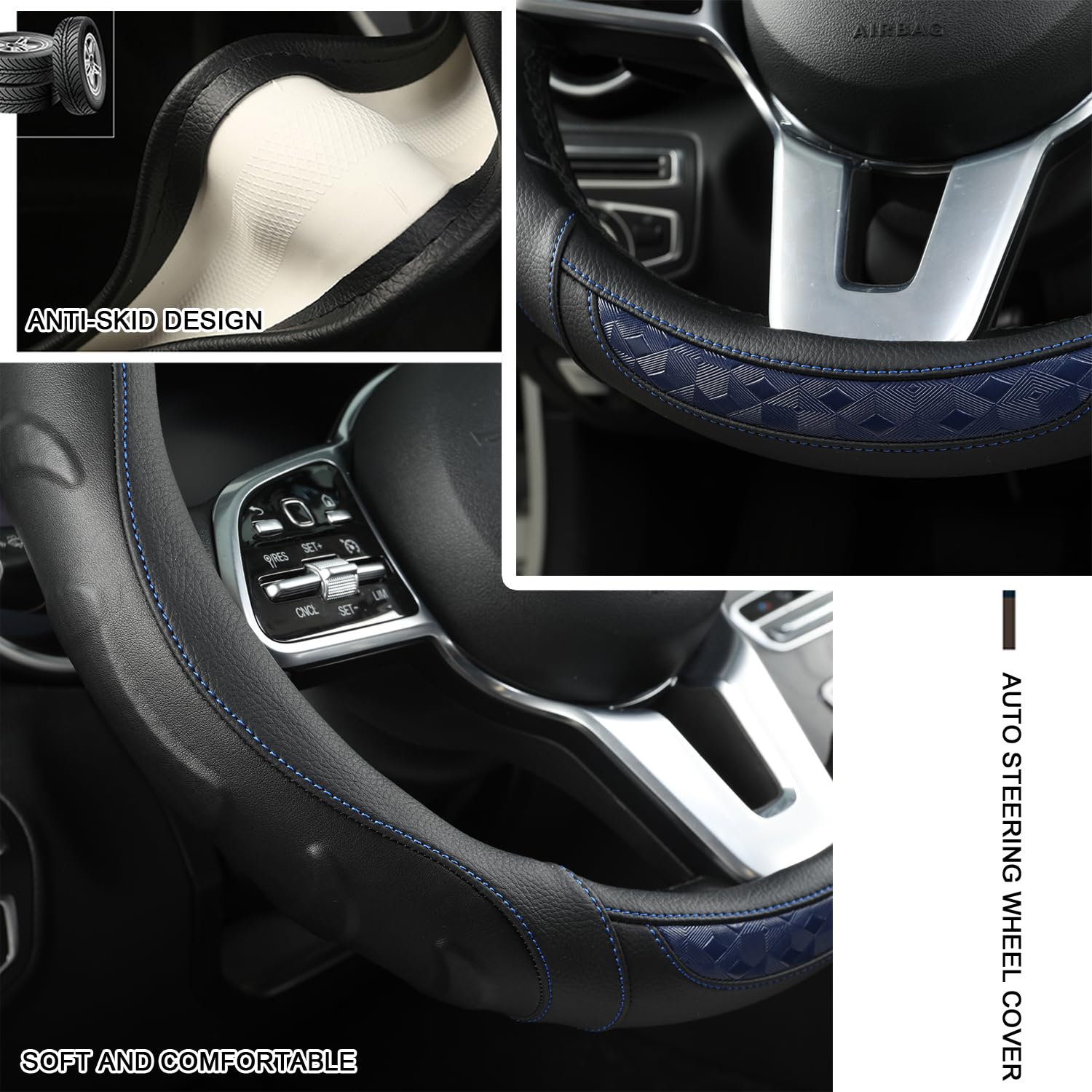 Black Panther Coprivolante personalizzato per Volkswagen,Toyota, Mercedes, Peugeot, BMW, Renault, Audi, Ford, Skoda, Hyundai, Kia, Misura universale 37-38cm (14,5-15") - Blu