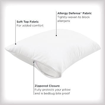 Set of 2 Standard/Queen AllerEase Pillow Protectors - Moisture Wicking, Advanced Allergy Protection - Premium Polyester, Zippered Protectors