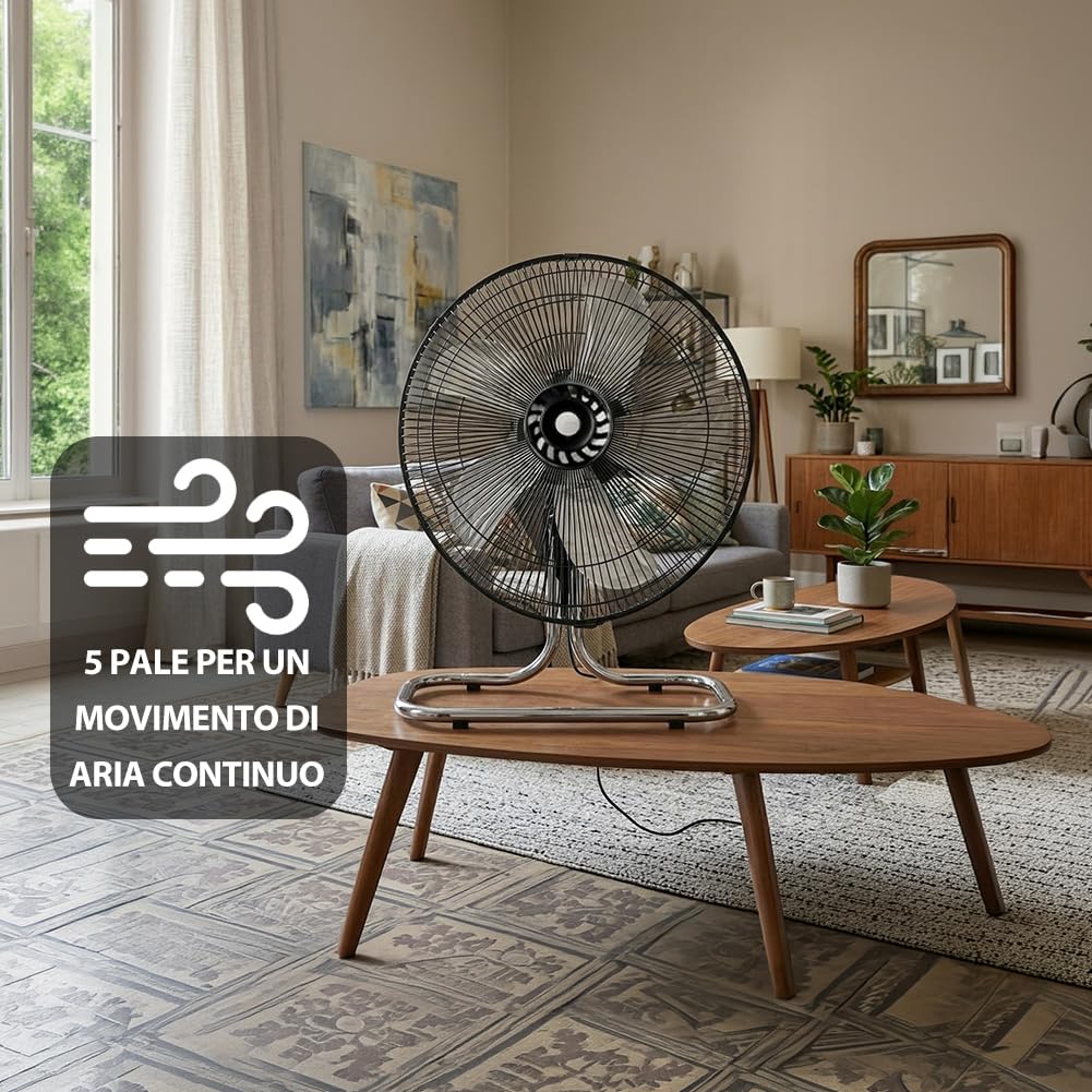 BAKAJI Ventilatore Manila 3 in 1 con Pale in Acciaio, Utilizzabile a Piantana Indipendente, Muro e Parete, Tavolo da Appoggio, Flusso d'Aria Potente, 3 Velocità Selezionabili, Silenzioso